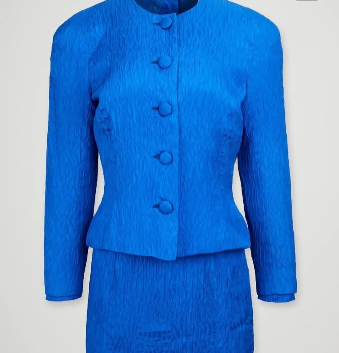 Her cobalt-blue dress