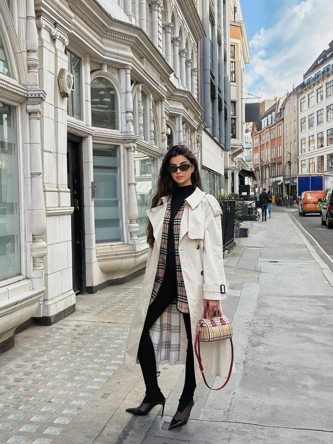 Cream Trench Coat with Burberry Check Pattern - Instagram
