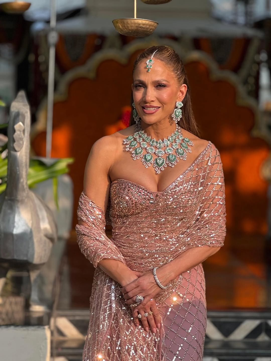 Jennifer Lopez looks stunning in rose and gold tone saree for Indian wedding - Instagram