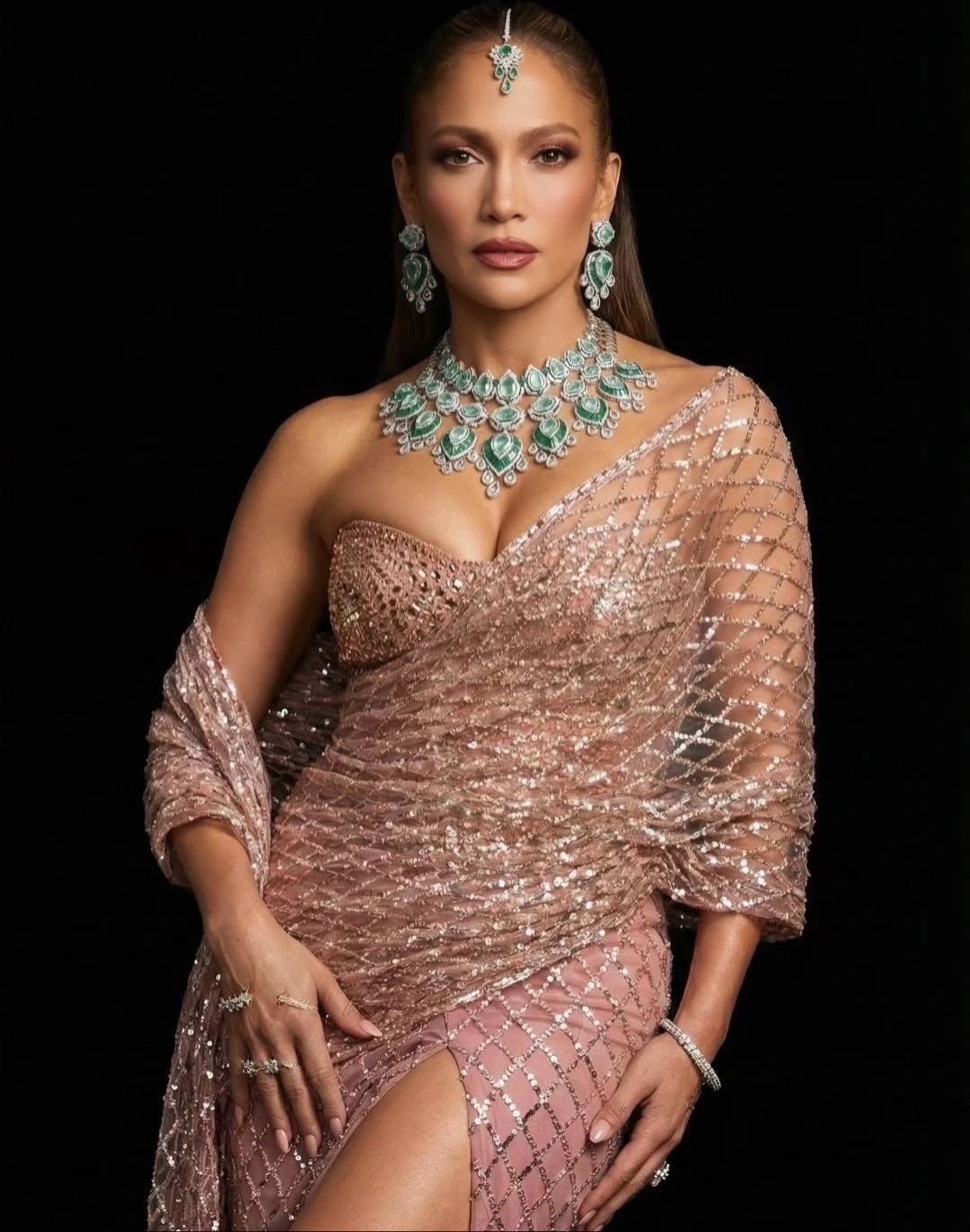 Jennifer Lopez looks stunning in rose and gold tone saree for Indian wedding - Instagram